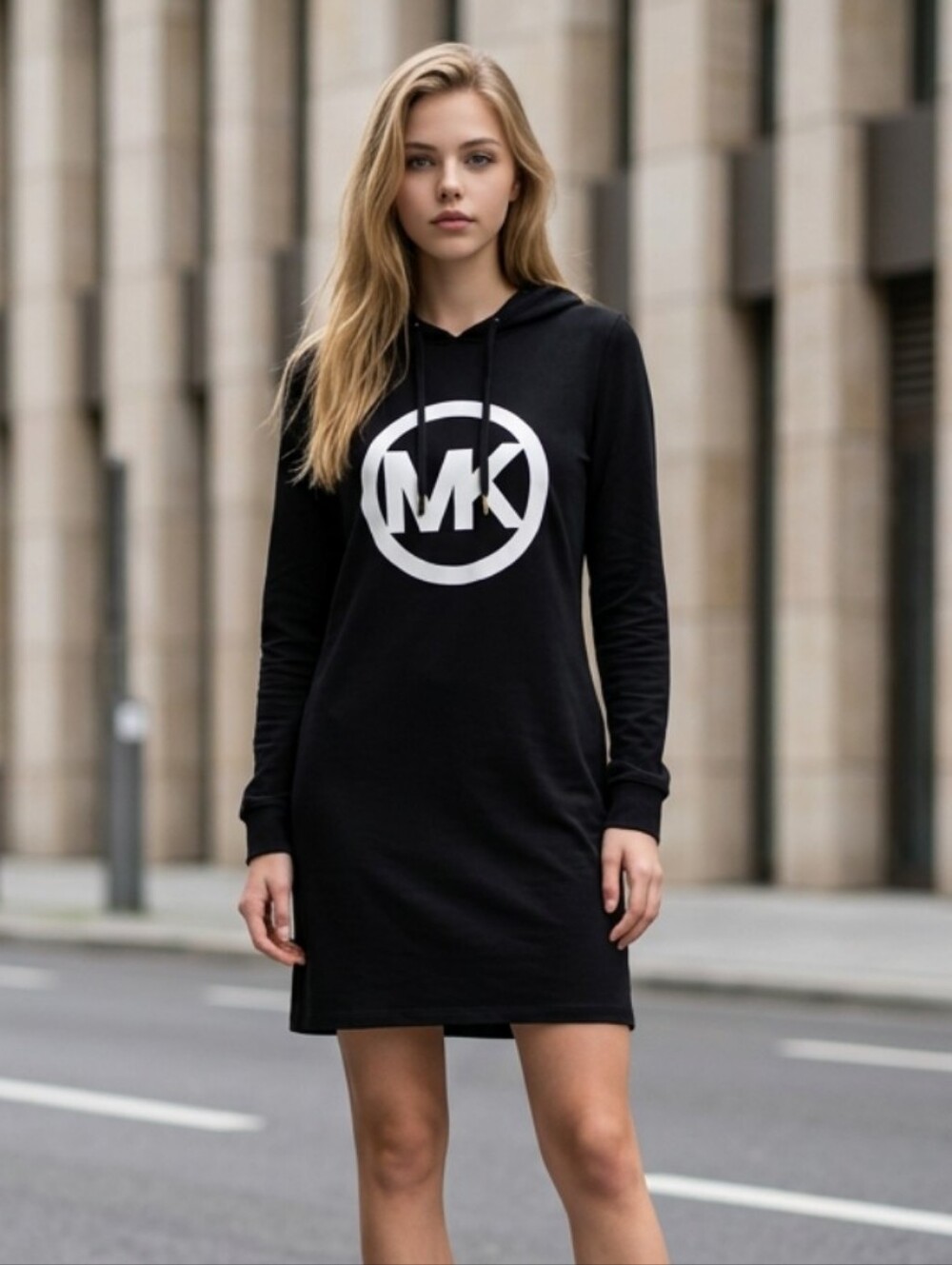 Michael Kors Black MK Logo Hooded Dress